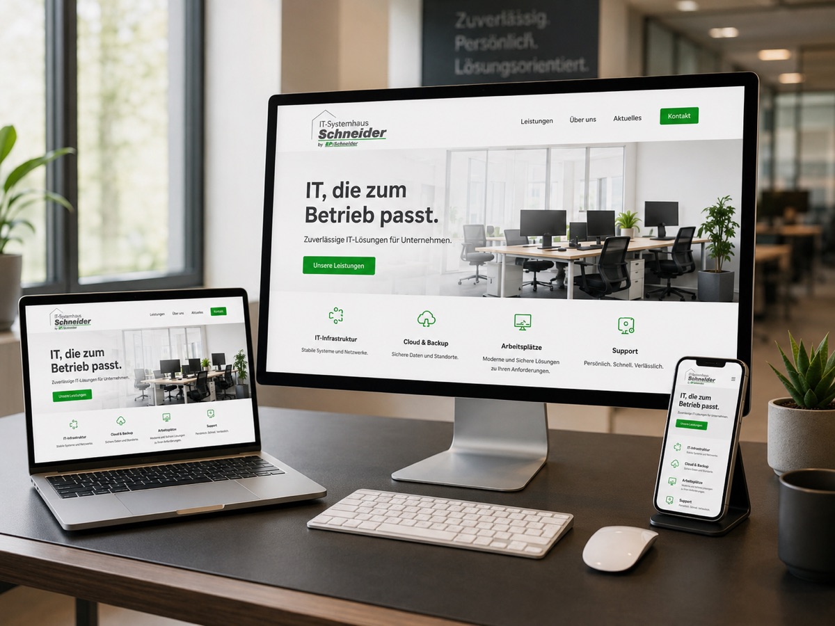 Unternehmenswebseite auf Computer, Notebook und Smartphone